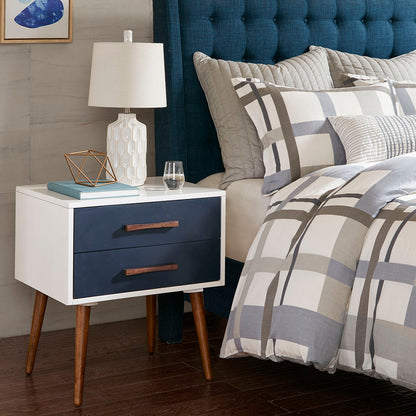 Ava Storage Nightstand - Off-White+Navy