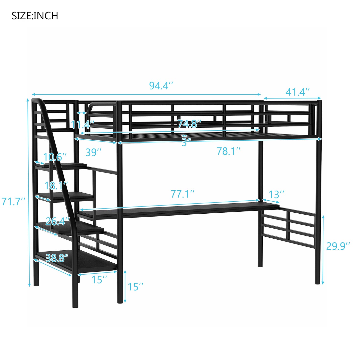 ElevateDesk Twin Metal Loft Bed Frame