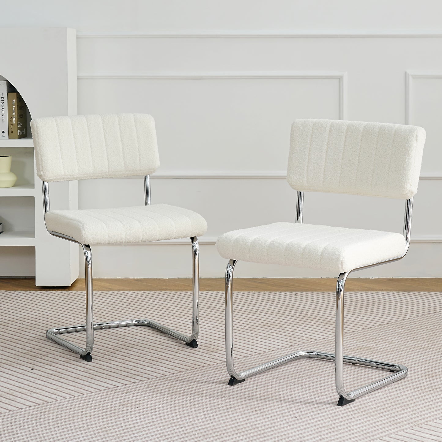 Ezell Dining Chairs with Chrome Metal Leg (Set of 2) - White