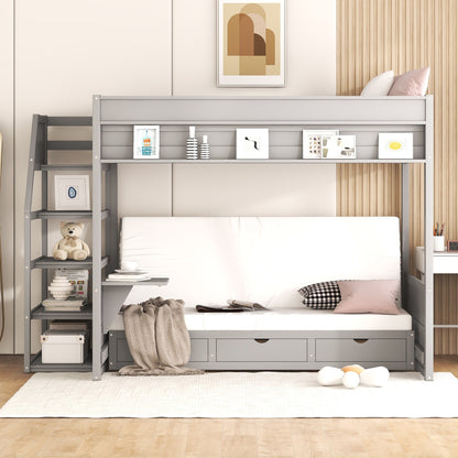 Graywood Convertible Bunk Bed with Storage Staircase and Bedside Table