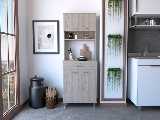 Santa 1-Drawer 1-Shelf Area Pantry with Adjustable Metal Legs - Light Grey