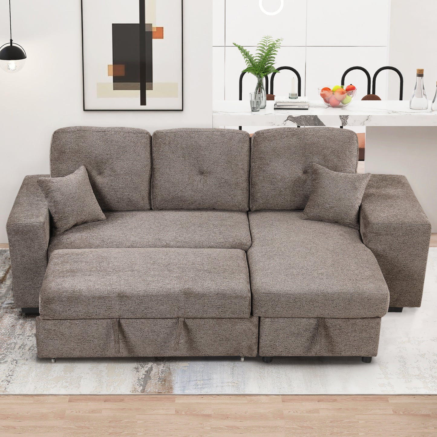 Knox Charcoal Reversible Sleeper Sectional Sofa Bed