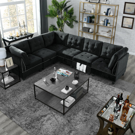 Supa Modular Sectional Velvet Sofa Set 4 - Black
