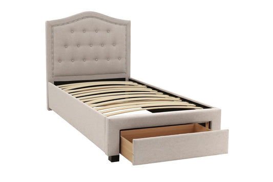 Imani Twin Size Bed w Drawer Button Tufted - Light Brown