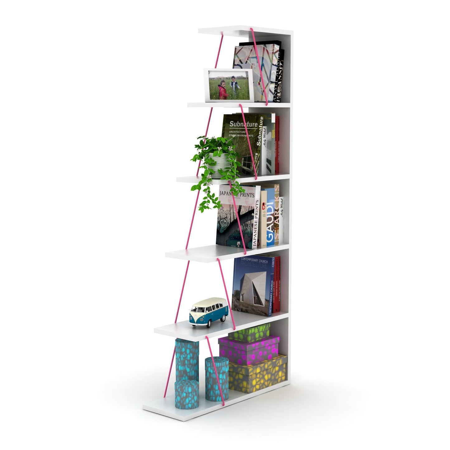 Modern Space-Saver  Ladder Bookshelf Organizer - White