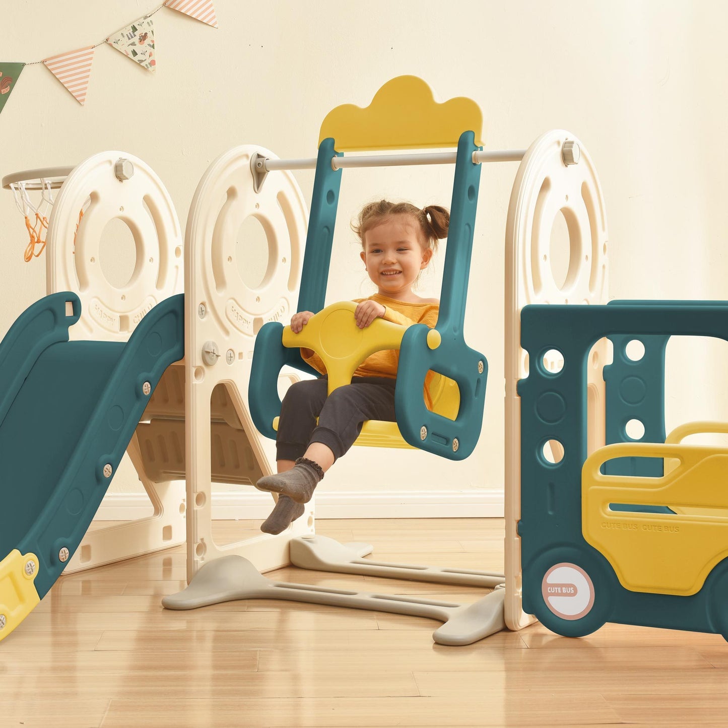 Kids Swing-N-Slide with Bus Play Set - Yellow