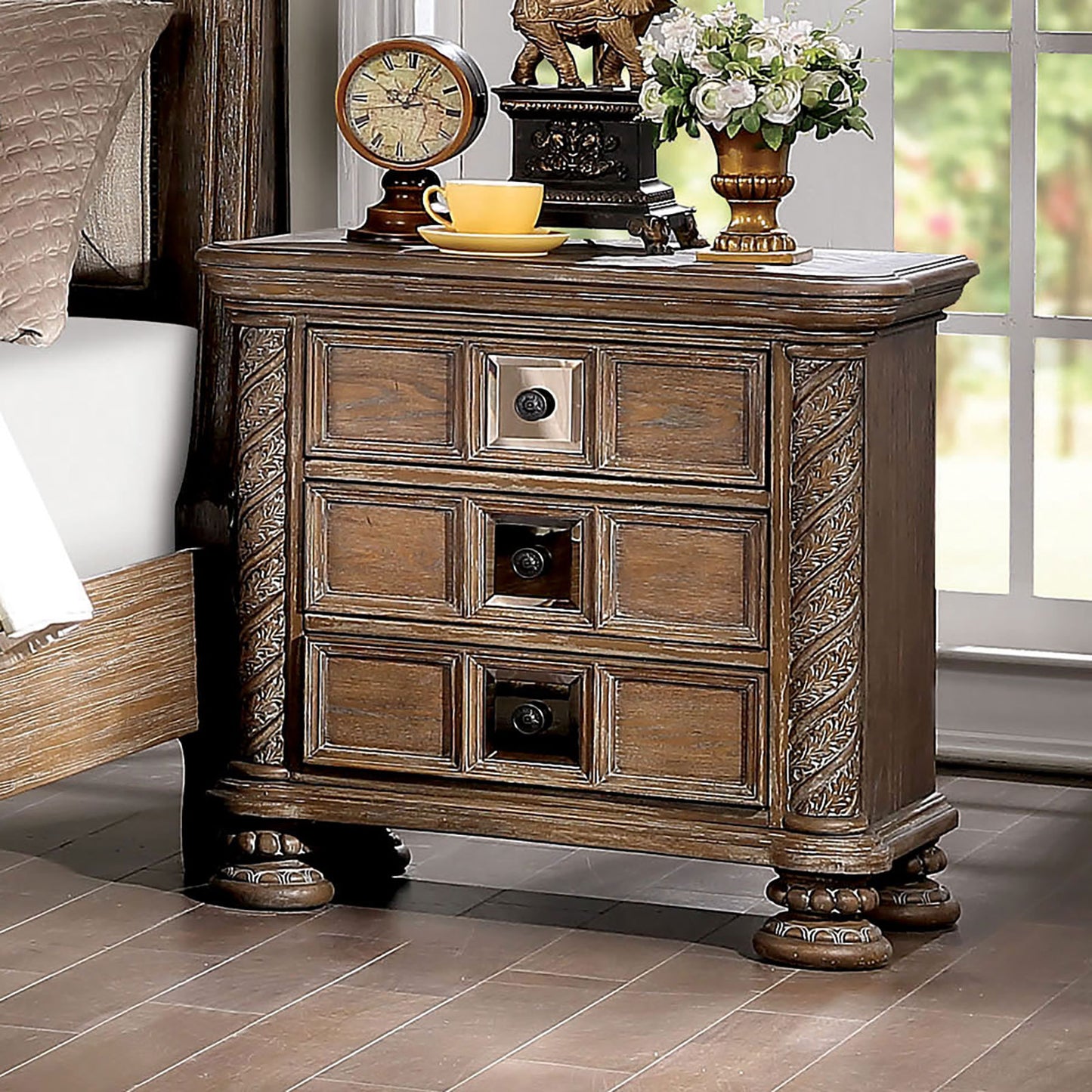 Azur Wood Nightstand - Brown