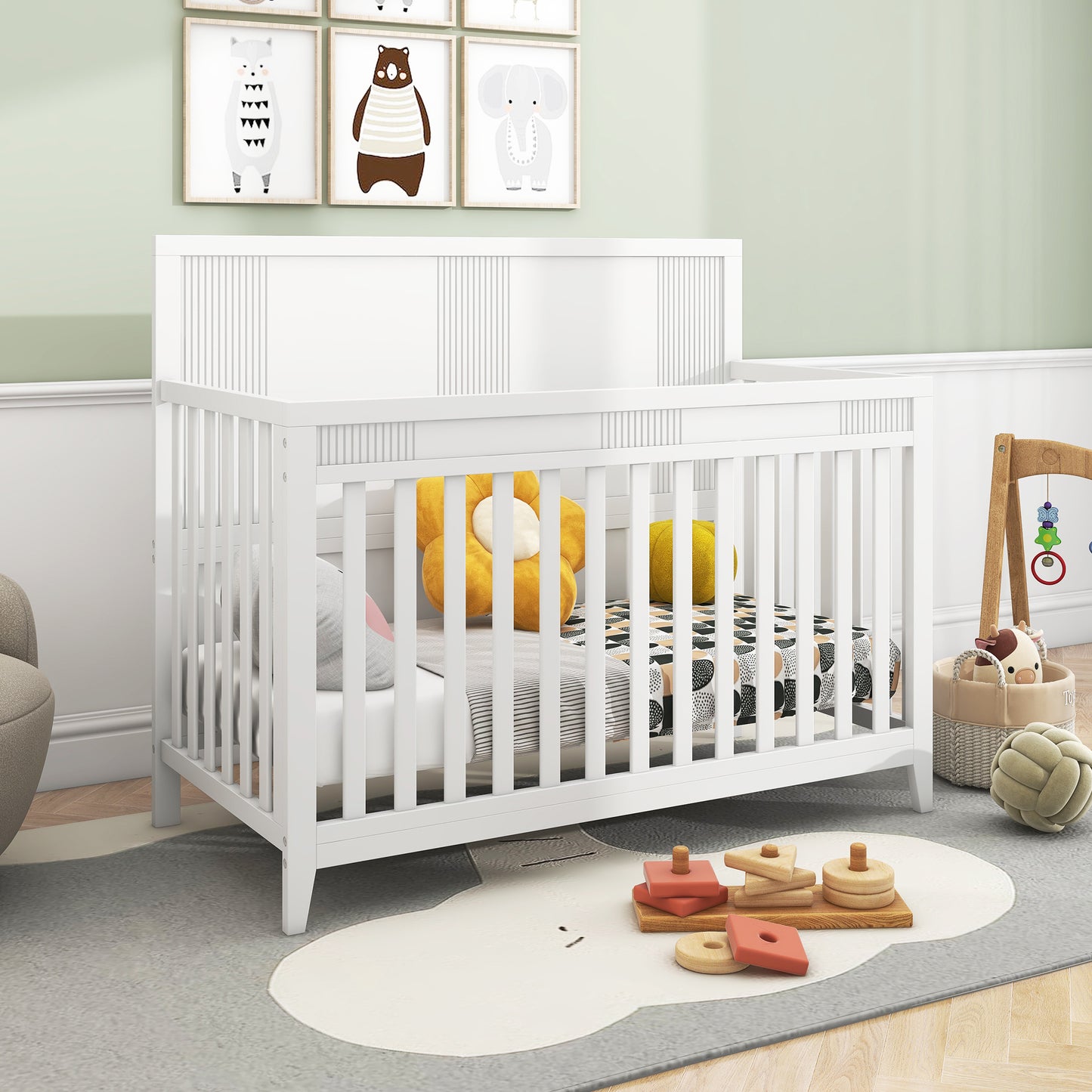 Clean Line Baby Crib Pine Solid Wood Non-Toxic  - White