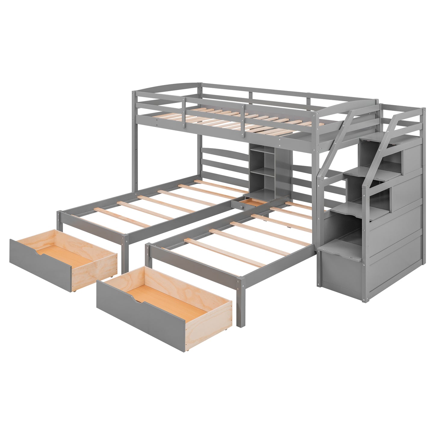 Family Set  Bunk Bed with Storage and Shelves