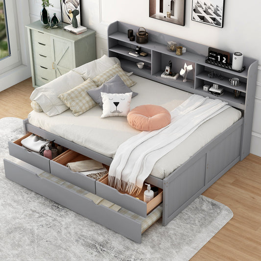 Gini Full Size Daybed with Trundle and Storage - Light Gray