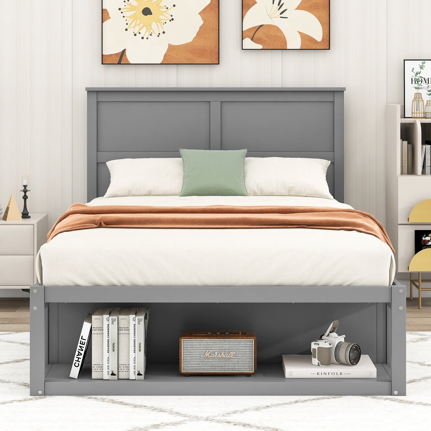 Wave Twin Size Platform Bed Frame - Gray