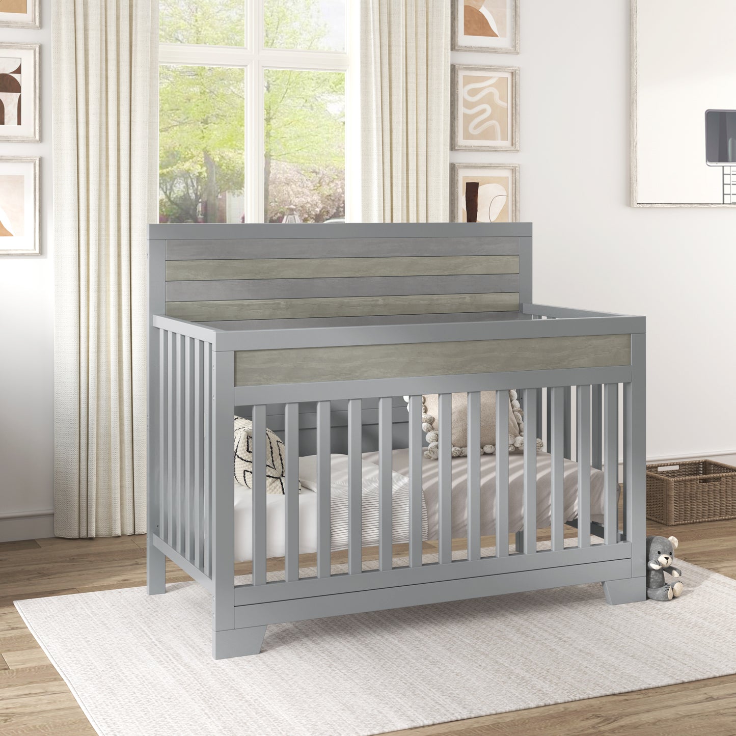 Solid Baby Crib Pine Non-Toxic  - Grey