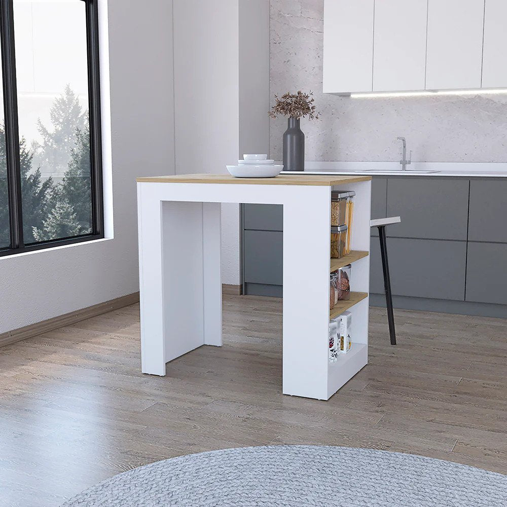 David Kitchen Island with Storage Base - White