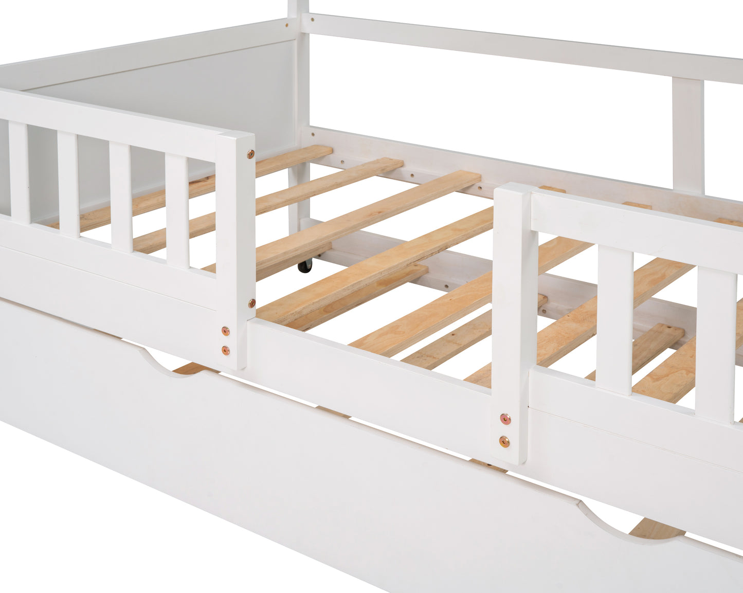 Dreamy Haven Twin House Bed with Trundle (White)