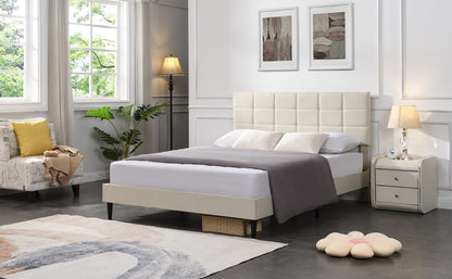 Elegant Full Size Platform Bed Frame - Beige