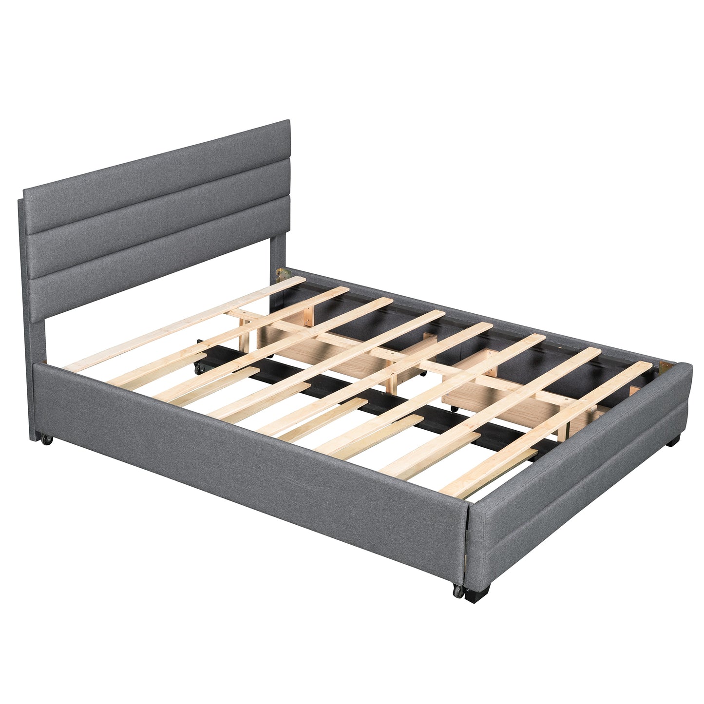 Eira Queen Size Upholstered Platform Bed with Trundle - Grey