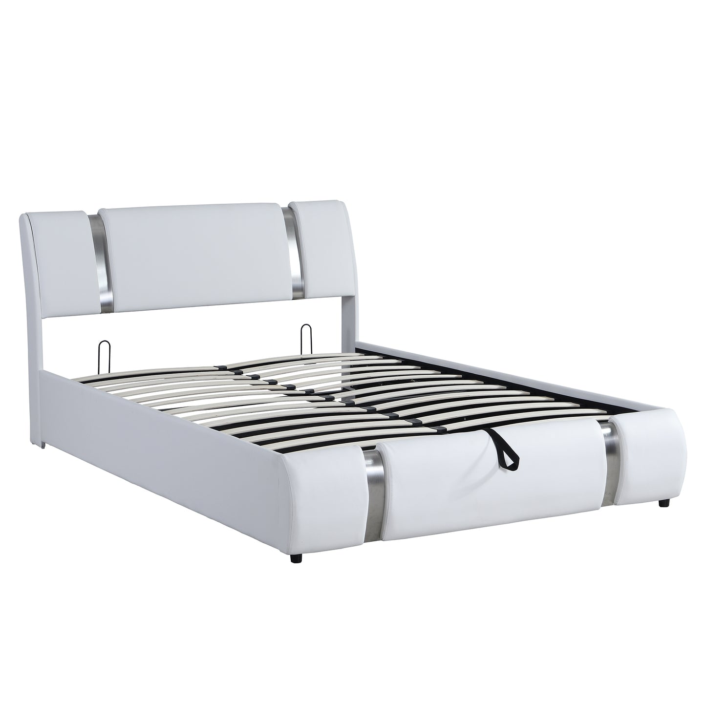 Quillon Queen Size Storage Platform Bed w Hydraulic System - White