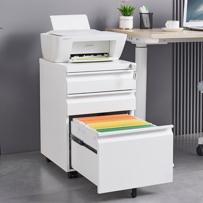 3 Drawer Mobile Locking File Cabinet - White