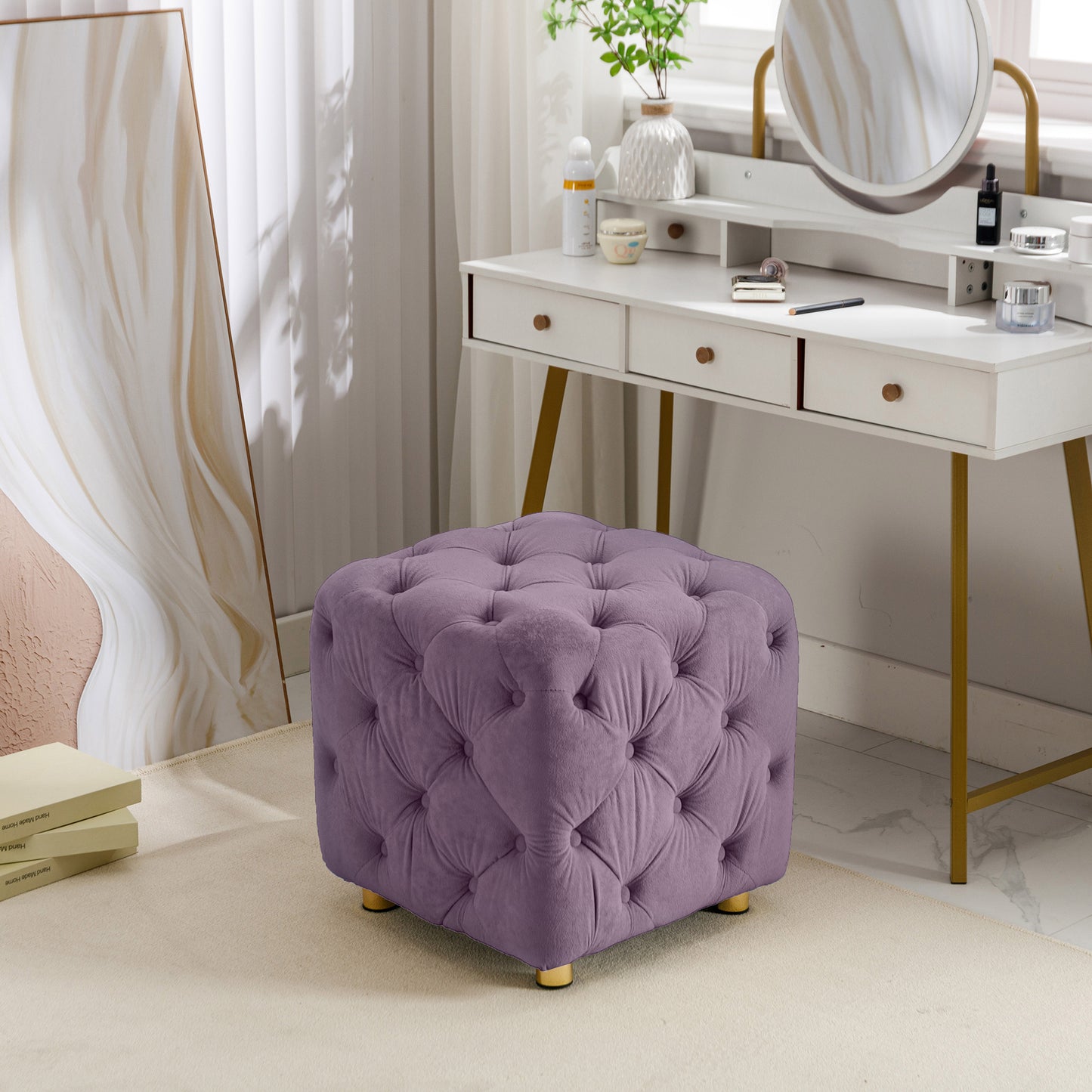 Velvet Upholstered Vanity Seat - Purple