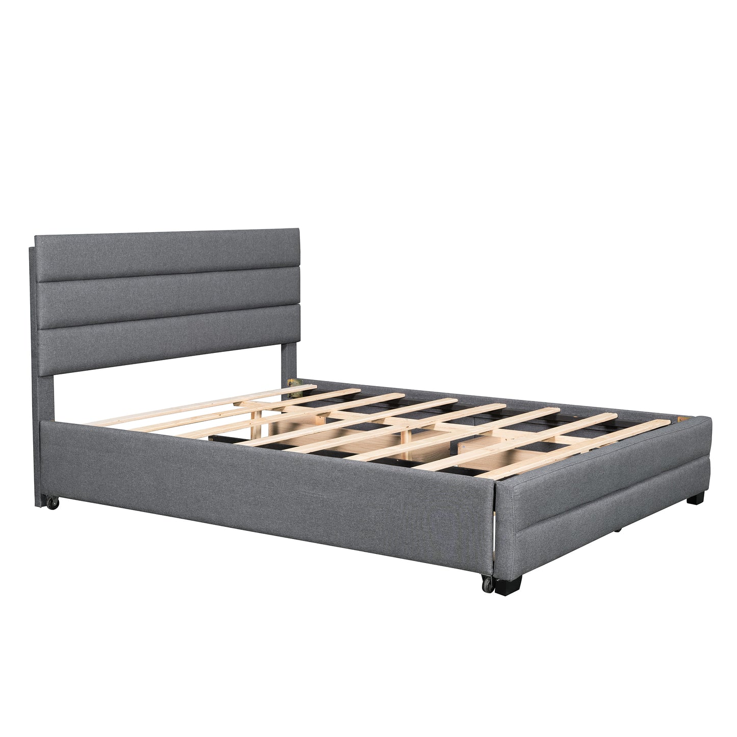 Eira Queen Size Upholstered Platform Bed with Trundle - Grey