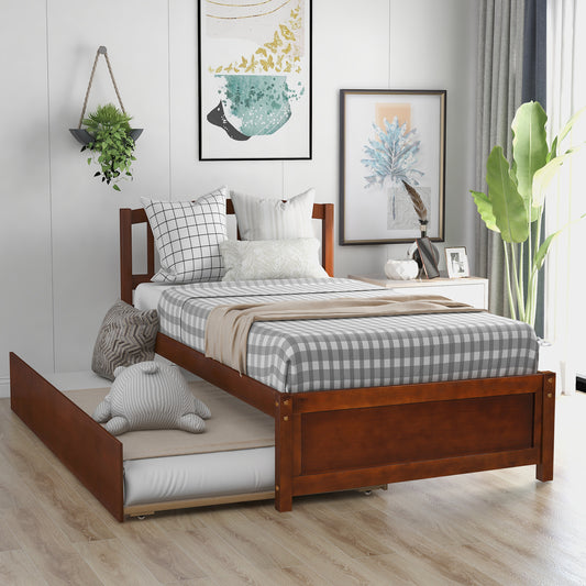 Walnut Dream Twin Platform Bed with Trundle