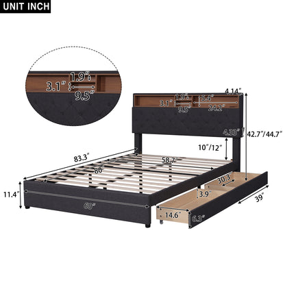 Nectar Queen Size Upholstered Platform Bed - Dark Gray