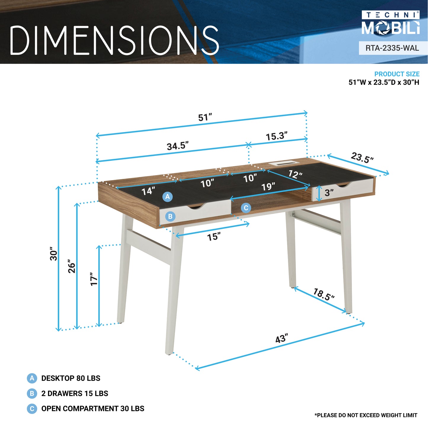 Compact Computer Desk with Multiple Storage - Walnut