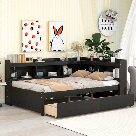 Parker Full Size Daybed with Bookcases -Drawers - Espresso