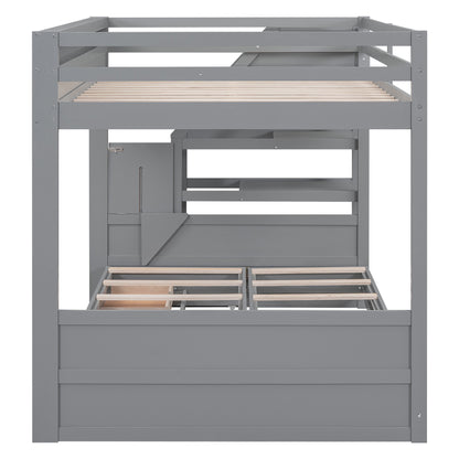 Graywood Convertible Bunk Bed with Storage Staircase and Bedside Table