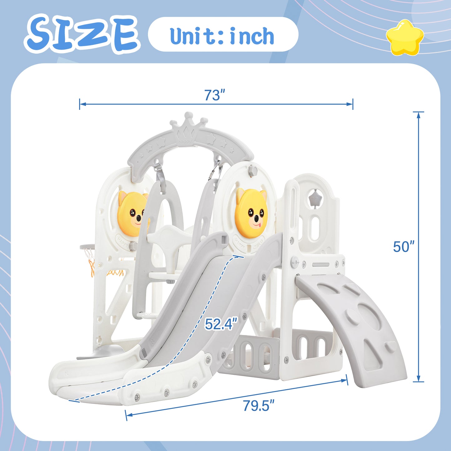 Playful Toddler Slide and Swing Set 5 in 1 - Grey