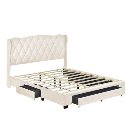 Valencia Queen Size Platform Bed - Beige