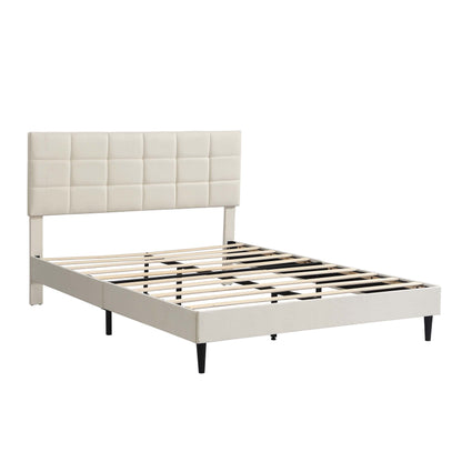 Elegant Full Size Platform Bed Frame - Beige