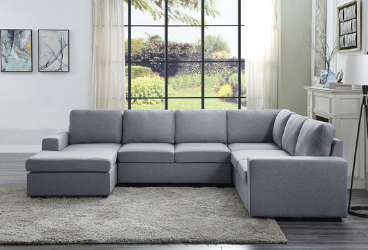 Warren Linen 6 Seat Reversible Modular Sectional Sofa Chaise - Light Gray