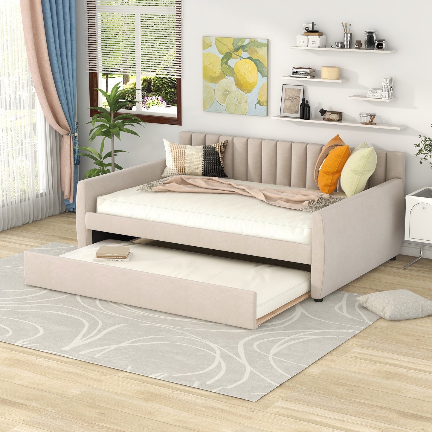 Xena Full Size Upholstered Daybed with Trundle - Beige