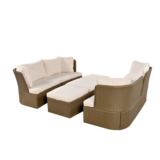 Ranae Customizable Outdoor Patio Wicker Sofa Set - Beige