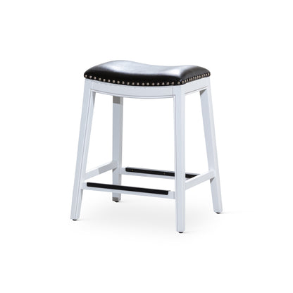 Viva Counter Stool, White Finish, Black Leather Seat