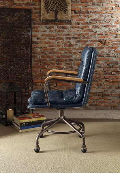 Vintage Blue Top Grain Leather Office Chair