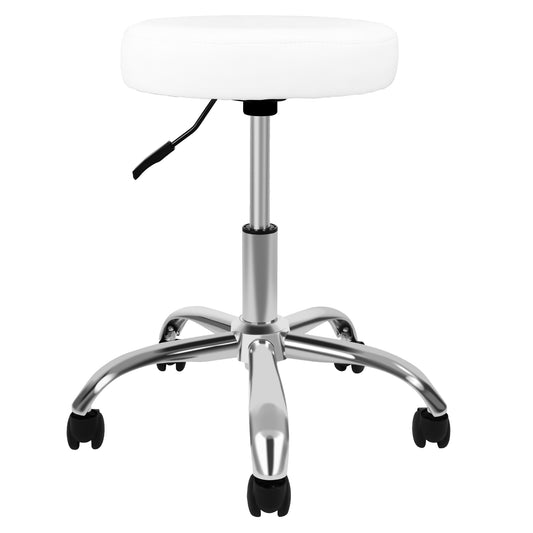 Solara Round Stool Chair with Wheels Height Adjustable - White