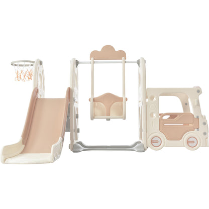 Kids Swing-N-Slide with Bus Play Set - Beige