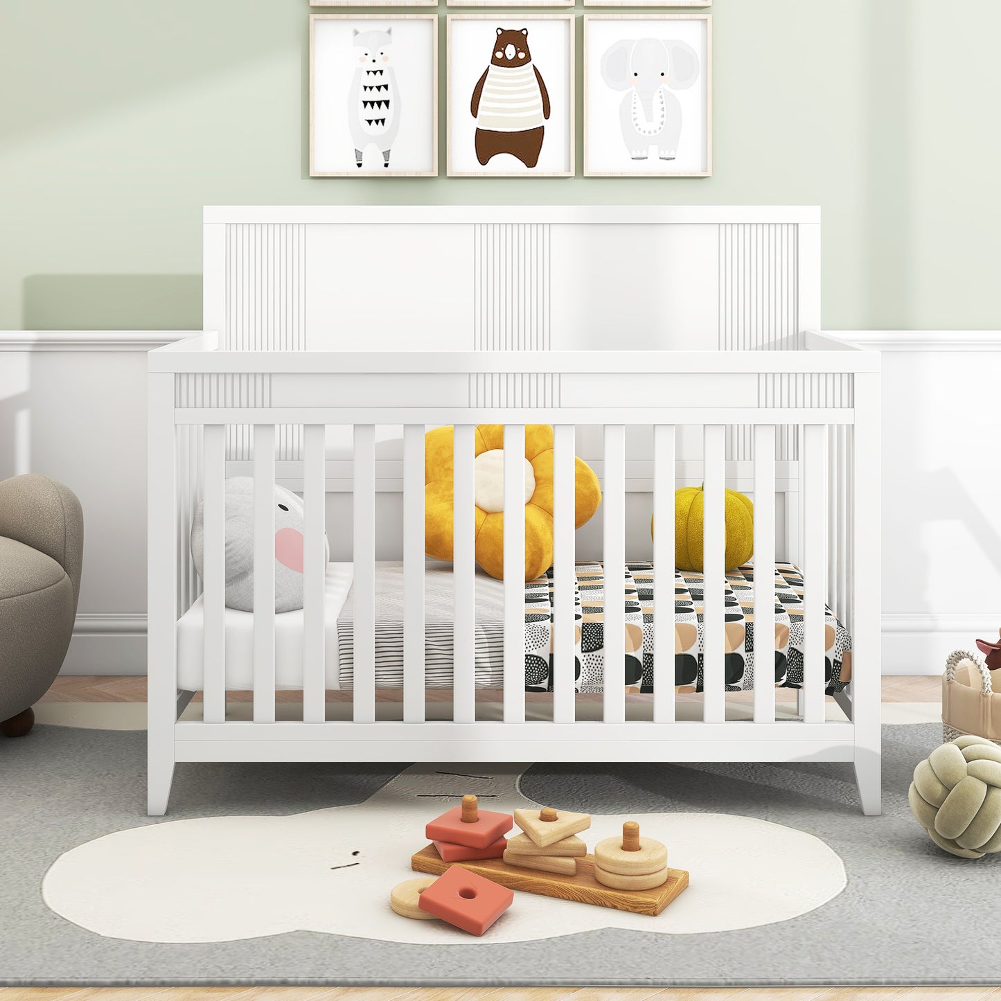 Clean Line Baby Crib Pine Solid Wood Non-Toxic  - White