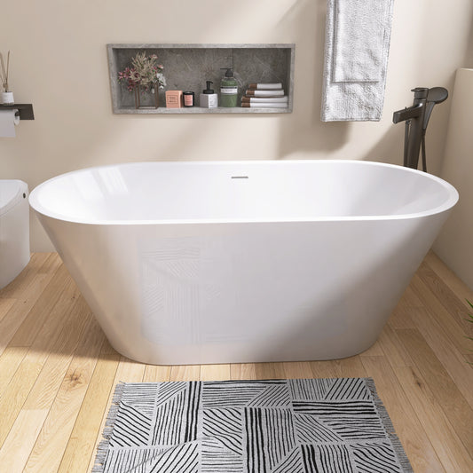 Madison 55" Minimalist  Acrylic Freestanding Soaking Bathtub  -  Gloss White