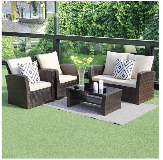 Darnell 4 Pc PE Rattan Wicker Outdoor Patio Furniture Set - Brown