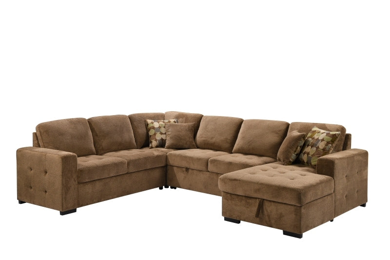 Haven Deluxe Storage Chaise Sectional Sofa - Brown