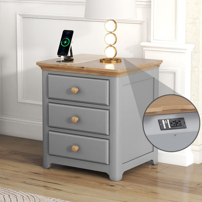 Aiko Wooden Nightstand with USB Charging Ports - Gray