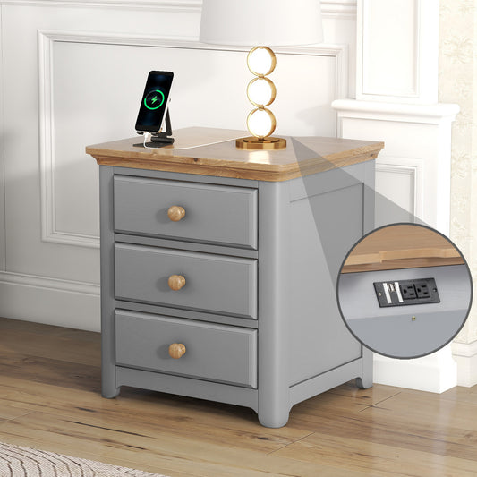 Aiko Wooden Nightstand with USB Charging Ports - Gray