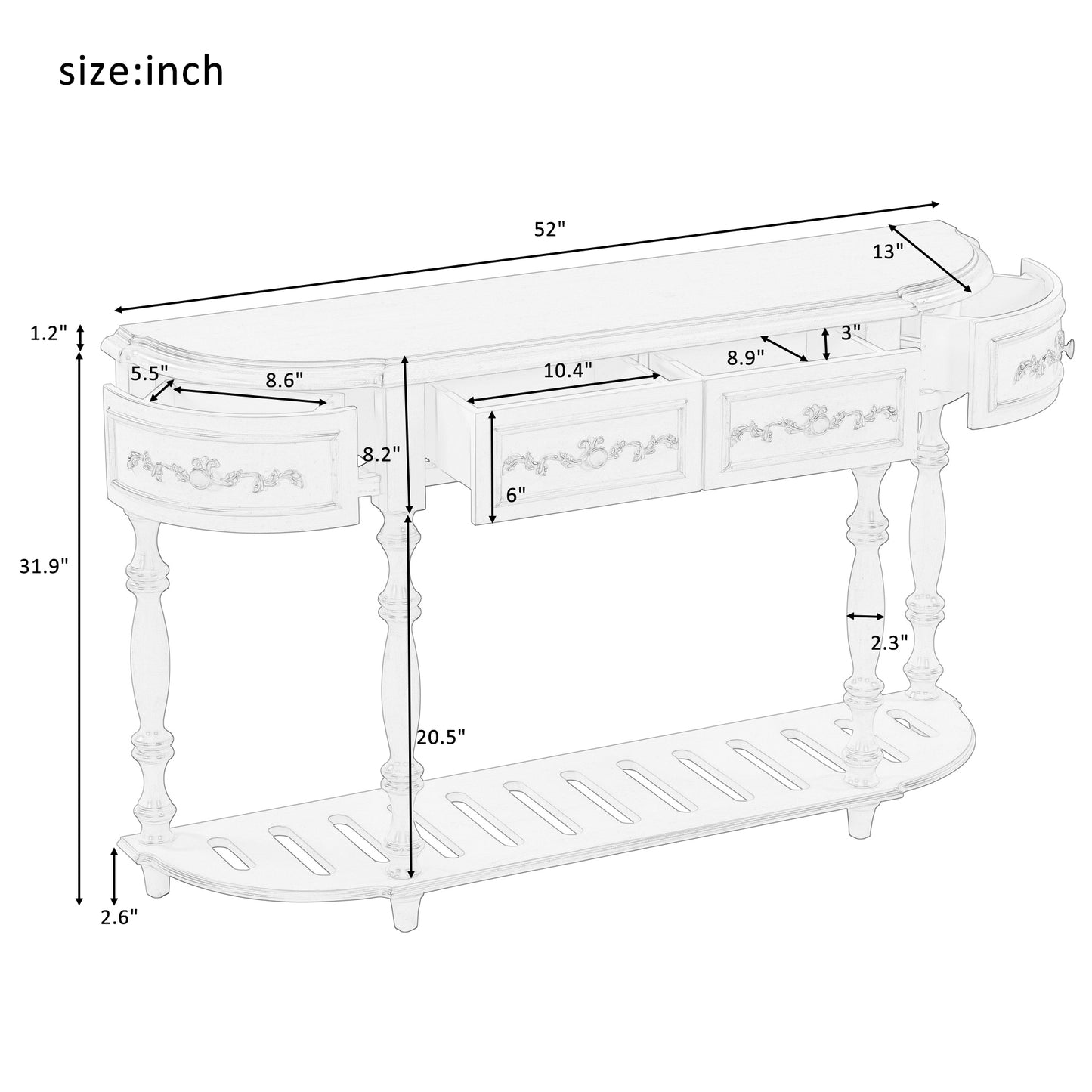 Elegant Curve Console: 52'' Modern and Contemporary Console Table with Storage