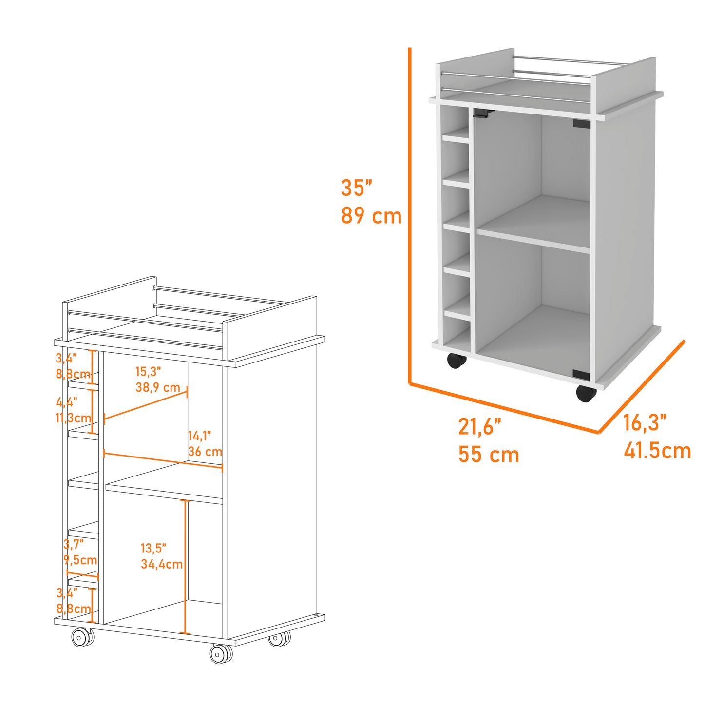 Savannah 6-Bottle 3-Shelf Bar Cart - White