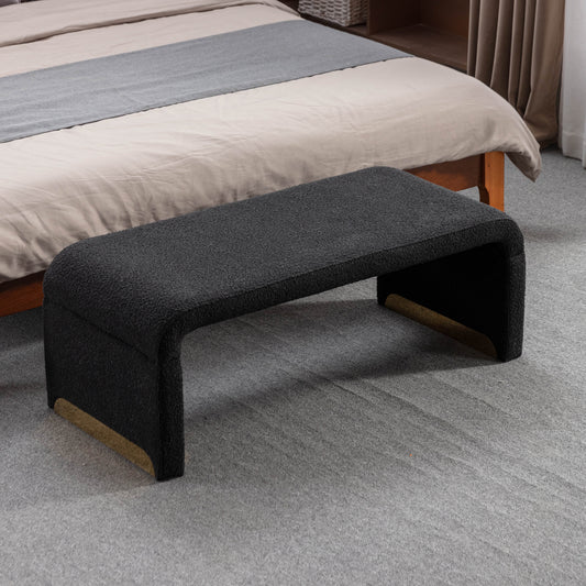 Boucle Fabric Ottoman - Black