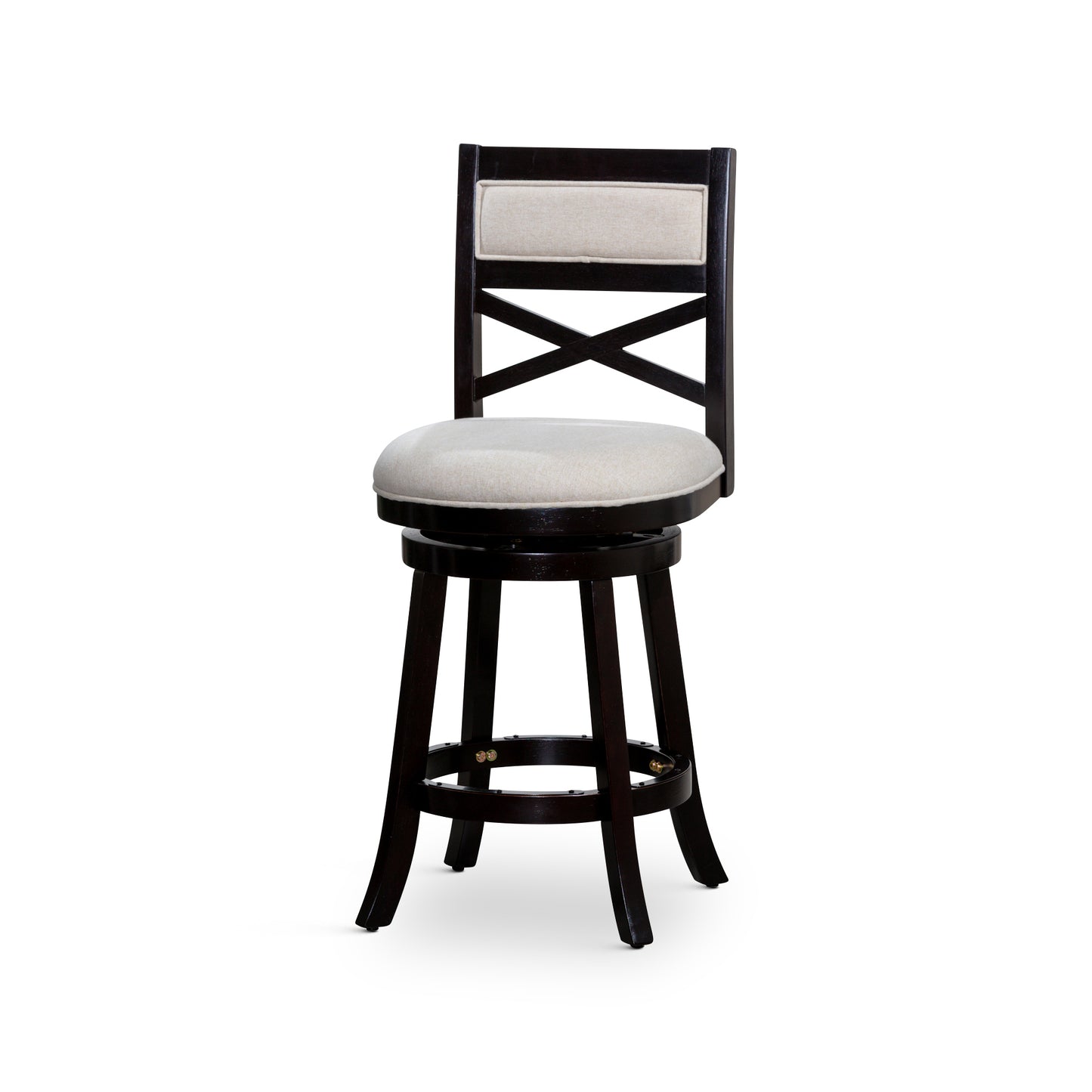 Counter Height X-Back Swivel Stool, Espresso Finish, Beige Fabric Seat