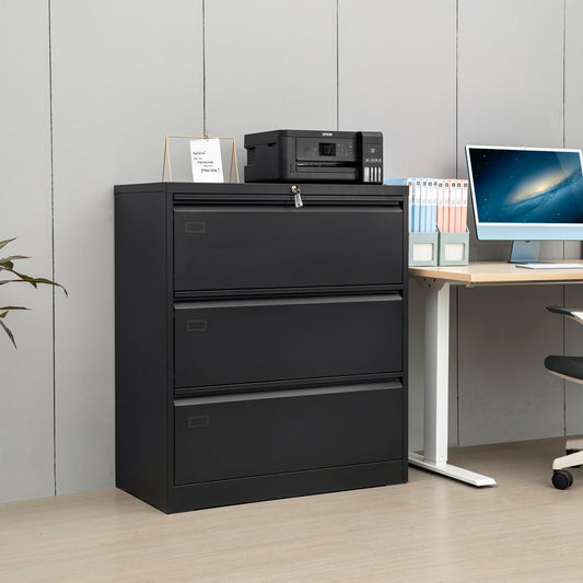 Steel 3 Drawer Lateral Filing Cabinet - Black